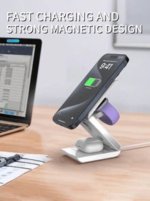 无线充电器，磁性无线充电器支架，无线 Mag-Fast 充电站，兼容 16 15 14 13 12 Pro Max Plus、Watch 系列和 Air Pods 4 3 2 Pro 无线充电站（白色/黑色）适用于办公室、宿舍和家用手机充电器