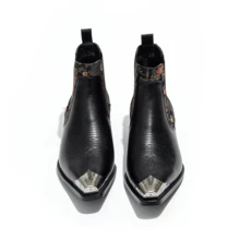 Men's Fashion Iron Toe Chelsea Boots, Booties, Ankle Boots, Western Boots. Side Zippers, Low Heel, Metal Fittings. Fashion, Party, Wedding Business, Everyday - 黑色 - 查看 3