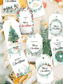 50 قطعة بطاقات هدايا عيد الميلاد DIY، زينة شجرة عيد الميلاد، بطاقات كرافت معلقة بخيوط، عيد الميلاد - متعدد الألوان - مشاهدة 5