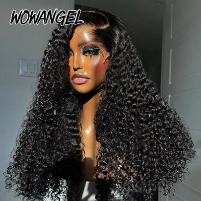 WOWANGEL Peluca de encaje frontal HD real sin pegamento de 28 pulgadas con ondas de agua al 250%, encaje frontal HD invisible de 13x6, peluca de cabello humano con raíz pre-arrancada y piel fundida, rizado, peluca de encaje frontal para mujer