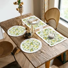 1pc Lemon Pattern Printed Placemat, Linen Tassel Dining Mat, Washable Table Pad, Home Decor, Placemats, Coasters, Kitchen Dining Table Mats, Indoor Outdoor Party Decoration, Home Decor, Ideal Gift - Multicolor - View 5