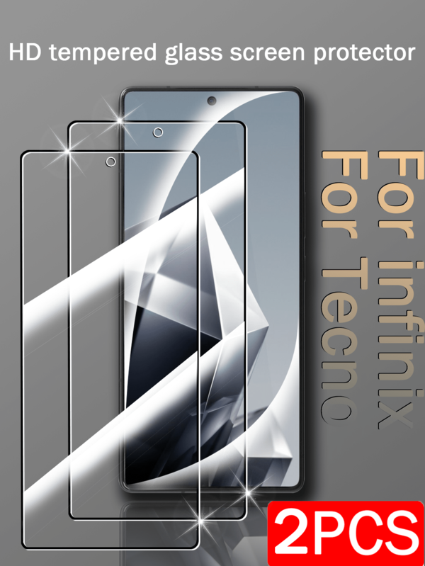 2片高清钢化玻璃屏幕保护膜，适用于INFINIX等机型。防油、防水、防指纹、防刮、防震、防摔、无气泡，易于安装。高清清晰，适合生日、复活节、节日礼物。生日、圣诞节、家人、朋友、男朋友、女朋友礼物，适用于手机屏幕保护膜、手机配件。屏幕保护必备品，适用于日常防护、办公室、家用手机屏幕保护膜，防震防摔防刮。