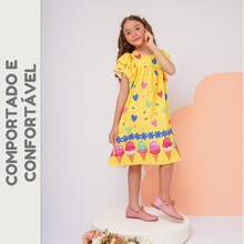 Children's Dress Girl  Themed Enchanted Garden Bees Butterflies Graduation Fashion Blogger Fresh For Party Birthday Everyday Casual Teen Girl's Clothing Wedding Printed Loose Summer Floral - 芥末黃 - 查看 6