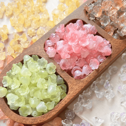 100pcs 12x7.5mm Gradient Color Semi-Transparent Glass Lily Of The Valley Beads, Including Yellow,Green, Pink And Purple - Ideal For DIY Jewelry, Hair Clips And Home Decor Crafts