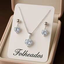 Delicate Silver Plated Zirconia Heart Necklace + Earring Kit For Women - Silver - View 3