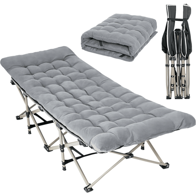 Camping Cot With Thick Pad, Folding Camping Cot Oversize Cots For Sleeping Camping Bed Folding Cot For Camping W/Pilllow Mattress For Home Office Nap