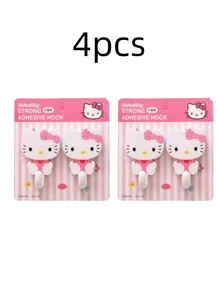 Sanrio 2/4pcs Hello Kitty Adhesive Wall Hooks Contemporary Plastic Utility Hook, Easy Install Wall Mount, Strong Suction Cup No-Trace Hanging For Kitchen And Home