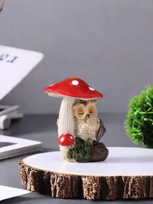 1 件猫头鹰和蘑菇形装饰工艺品、家居装饰雕像、圣诞桌面装饰、圣诞礼物 - 紅色 - 查看 7