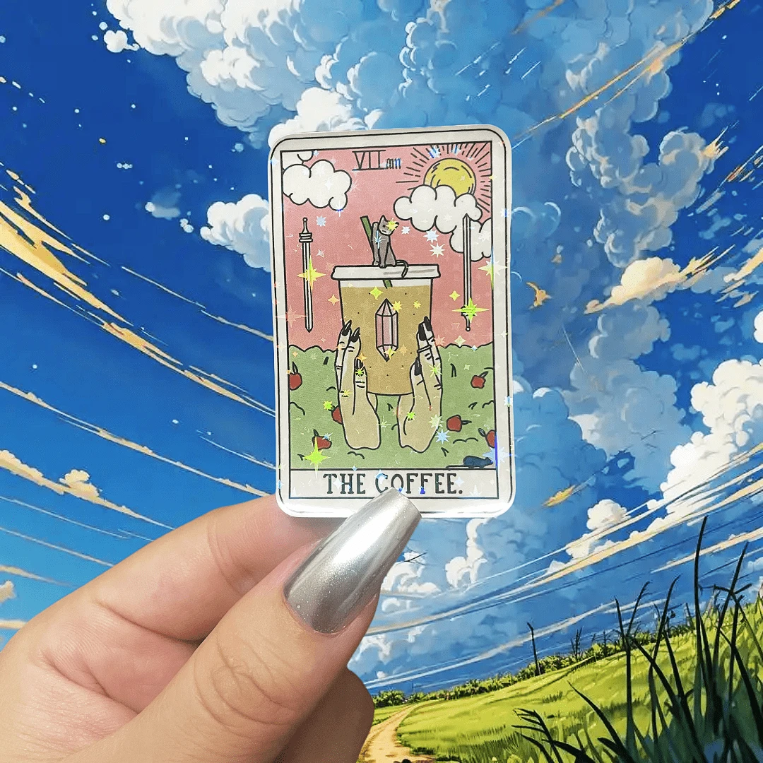 咖啡塔罗牌乙烯基贴纸 - 适用于汽车、SUV、笔记本电脑、水瓶等的耐候贴花 - 自粘，易于粘贴 - 非常适合泰国电视节目的粉丝、汽车贴花 - 彩色 - 查看 1
