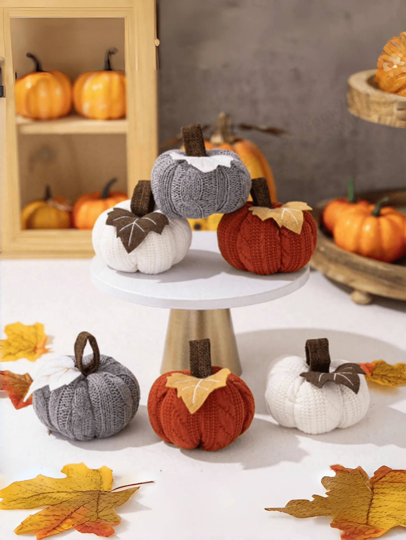 1pc/3pcs-Home Decorative Knitted Small Pumpkin, Mini Knit Pumpkins For Fall Decorations For Home Table Fireplace Kitchen Farmhouse Harvest Thanksgiving Decor Home Decor Halloween Decor Room Decor Handmade Knit Maple Leaf Pumpkins, For Thanksgiving And Harvest Festival, Can Be Used As Hanging Decoration Or Banner, Table Setting For Autumn Entertaining, Fall Wedding Centerpiece, Decorative Pumpkins, For Decorating Halloween,Christmas