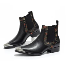 Men's Fashion Iron Toe Chelsea Boots, Booties, Ankle Boots, Western Boots. Side Zippers, Low Heel, Metal Fittings. Fashion, Party, Wedding Business, Everyday - 黑色 - 查看 5