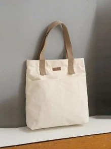 时尚纯色手提包 - 轻巧耐用的帆布，多功能设计，配有安全纽扣闭合 - 非常适合工作和日常使用 - 米色 - 查看 8