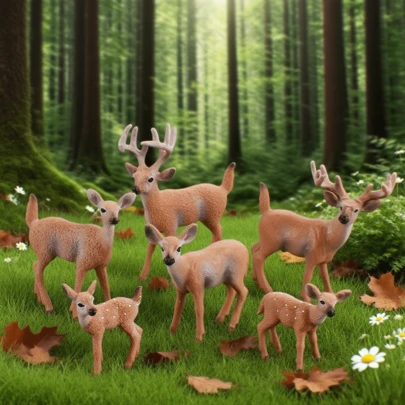 Simulation Christmas Forest Elk, Reindeer, White-Tailed Deer Animal Display Model Set Toys, Desk Display Solid Animal Model Reindeer