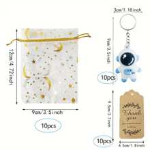 Set/30pcs. Astronaut Space Keychains, Astronaut Keychains, Stars, Moons, Eugenio Bags, Thank You Cards, Kraft Labels, Party Supplies,  Rewards, Birthday Wedding Couple Gifts - Blue - View 3