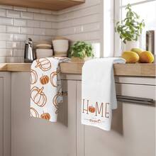 2pcs Minimalist Autumn Pumpkin Pattern Kitchen Towels, Soft Polyester Material Dish Cloths, Suitable For Kitchen Decor, Cleaning, Holiday Party Decoration, Kitchen & Bathroom Essentials, Home Decor, Housewarming Gift - Multicolor - View 6