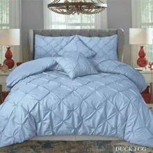 PINTUCK PLEATED DUVET QUILT COVER SET SINGLE DOUBLE SUPER KING SIZE BEDDING Soft Washable Sets - Duck egg - View 10