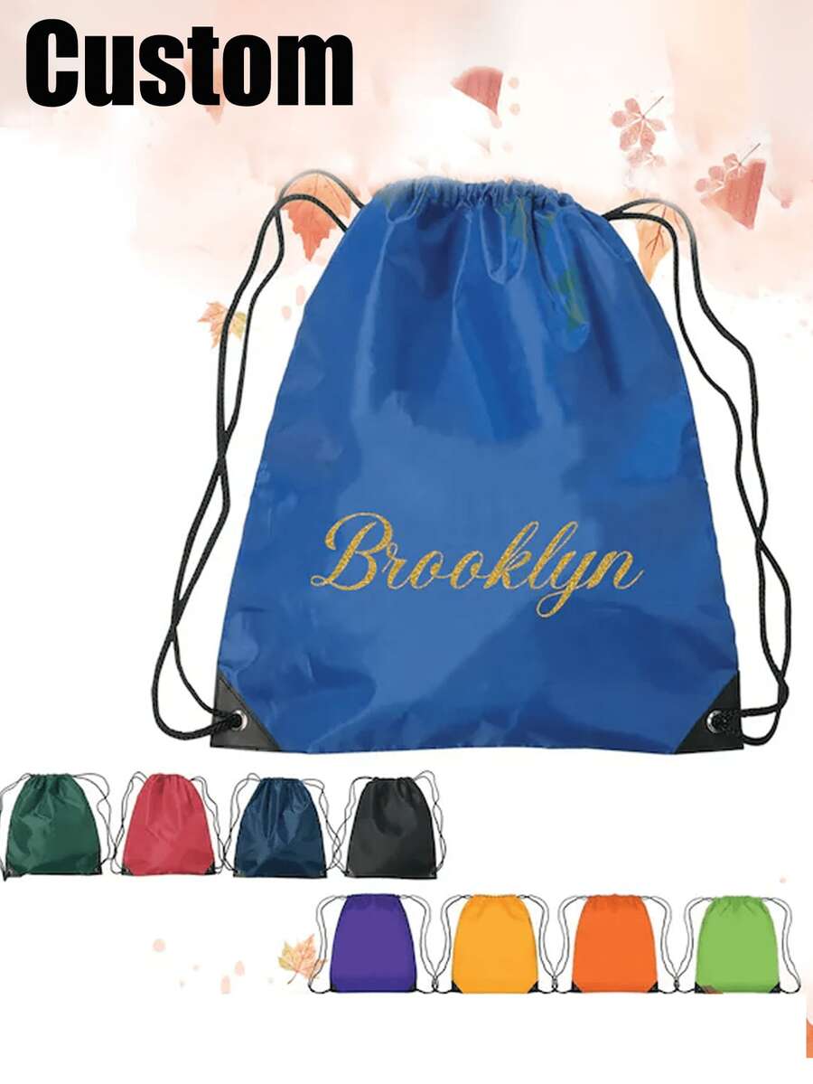 1 pezzo Sacche con coulisse in poliestere personalizzabili - colori brillanti, logo/testo personalizzato, zaini leggeri e durevoli per matrimoni, baby shower, compleanni, lauree e festival | Design accattivante con chiusura a cordoncino per fitness