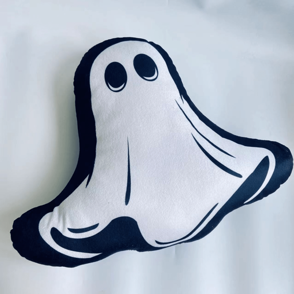 Halloween Ghost Plush Throw Pillow, Simple Black & White