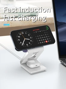 无线充电器，磁性无线充电器支架，无线 Mag-Fast 充电站，兼容 16 15 14 13 12 Pro Max Plus、Watch 系列和 Air Pods 4 3 2 Pro 无线充电站（白色/黑色）适用于办公室、宿舍和家用手机充电器