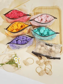 20 个 1.4 英寸小号纯色双层毛球 带弹力绳 手工制作发带 适合儿童女孩发饰