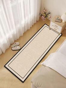 由浅米色背景和黑色矩形框架组成的方形图案，风格现代简约，减震抗疲劳地毯，厚度约3毫米，超柔软、吸水、轻质涤纶矩形设计，带橡胶背衬，耐用舒适