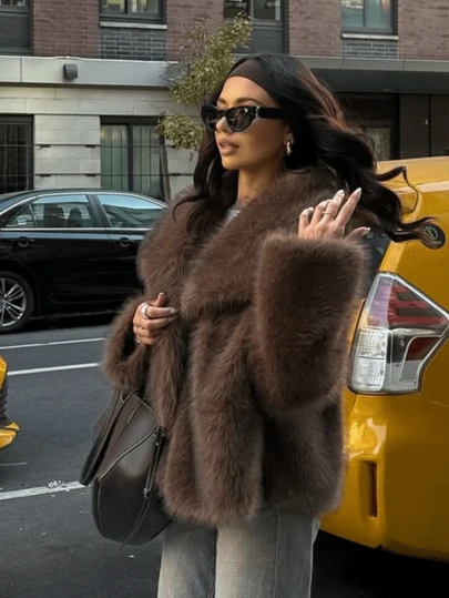 GDDYIN Women's New Elegant Luxury Faux Fur Collar Coat, Suitable For Winter Outfit
