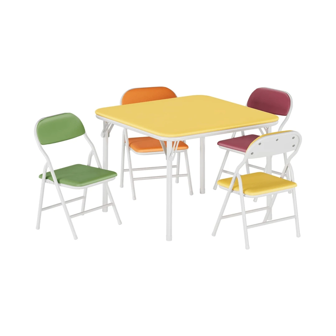 Juego de Mesa y 2 Sillas Plegables para Niños 2-6 Años | Set de Actividades con Patas Antideslizantes | Ideal para Comedor, Guardería, Aula y Espacios Pequeños - Color-5 piezas - Ver 1