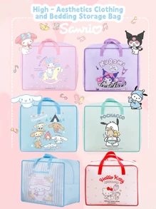 Sanrio Characters Clothing & Bedding Storage Bag, Durable Oxford Fabric, Tear-Resistant Material, Reinforced Handles, Sturdy Stitching, Large Capacity For Clothes, Blankets, Sheets, Pillows, Smooth Dual Zippers, Full-Open Design Dorm Room Essentials Clothes Organizer Closet Organization And Storage Bedroom