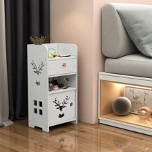 1pc Bedside Storage Cabinet, Minimalist Modern Side Table, Simple Small Household Storage Rack, Cute Hollow Deer Design