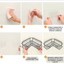 Prateleira de banheiro, shampoo, organizador de sabão, triângulo, suporte adesivo para parede, para cozinha e banheiro/Prateleira De Canto De Aço - Multicolorido - Visão 7