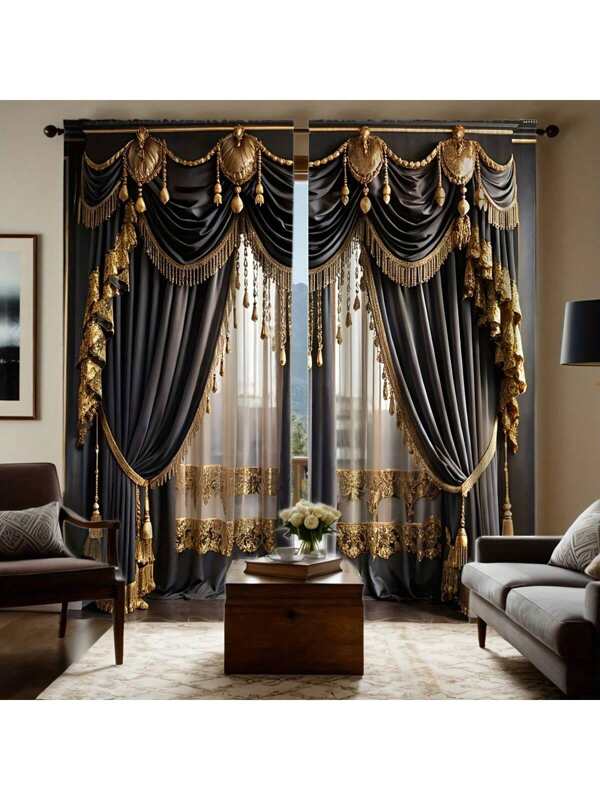 2 pièces Rideaux à motif patchwork élégant de style européen imprimés numériquement. Conception facile à accrocher pour la protection de l'intimité. Convient pour la chambre à coucher, le salon, la cuisine, le bureau, la salle à manger, la salle de jeux. Élément essentiel de la décoration d'intérieur