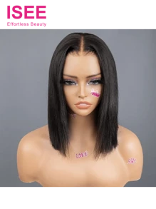 ISEE HAIR Wear Go Bob 假发 7*5 蕾丝闭合无胶直发真人发假发 预拔毛预剪蕾丝自然发际线 180% 密度 8-14 英寸自然色闭合假发 女士日常佩戴 - SNatural - 查看 5