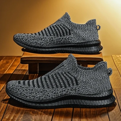 Men's Summer Plus Size Slip-On Mesh Shoes, Breathable Mesh Upper Casual Running Shoes For Elderly, Lightweight And Soft Air Cushion Shoes For Elderly