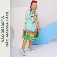 Children's Dress Girl  Themed Enchanted Garden Bees Butterflies Graduation Fashion Blogger Fresh For Party Birthday Everyday Casual Teen Girl's Clothing Wedding Printed Loose Summer Floral - 綠色 - 查看 4