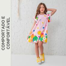 Children's Dress Girl  Themed Enchanted Garden Bees Butterflies Graduation Fashion Blogger Fresh For Party Birthday Everyday Casual Teen Girl's Clothing Wedding Printed Loose Summer Floral - 藕粉色 - 查看 6