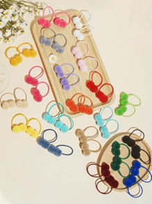 20 个 1.4 英寸小号纯色双层毛球 带弹力绳 手工制作发带 适合儿童女孩发饰