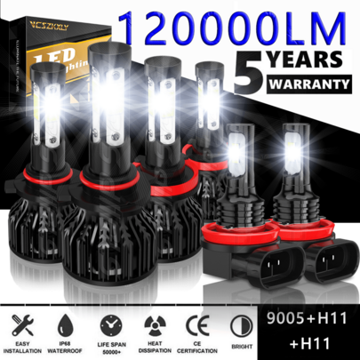 CHUSYYRAY 9005 H11 LED Headlight Kit Compatible For 2007 2008 2009 2010 2011 2012 2013 2014 ToyotaCamry LED Headlight Bulbs High And Low Beam, Combo H11 LED Fog Bulbs, 6-Pack