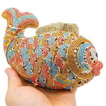 Women Mini Fish Clutch Luxury Rhinestones Purse Sparkling Banquet Handbag Wedding Party Clutch Bag - 粉紅色藍色 - 查看 3