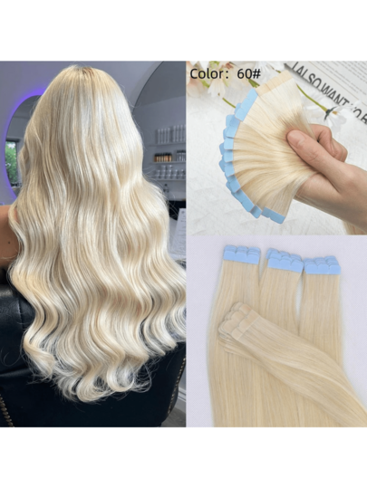 Extensions de cheveux humains à bandes adhésives 12"-24" Mini bandes d'extension de cheveux raides 10pcs Machine Remy Bande adhésive invisible pour cheveux