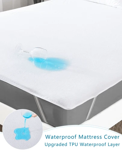 1pc Waterproof Knitted Terry Cloth Mattress Protector(No Pillowcase)-Skin-Friendly, Comfortable, Soft And Breathable Mattress Cover, Noise-Free, Suitable For Apartments, Bedrooms, School Dormitories, And Guest Rooms