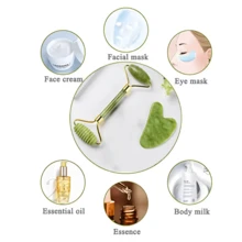 Rolo de Jade Natural Para Face Lift Up E Gua Sha Board Raspador De Pedra Kit Rolo Massageador de Pedra Para Face Lift Kit de Jade para Skin Care – Rolo + Pedra Gua Sha