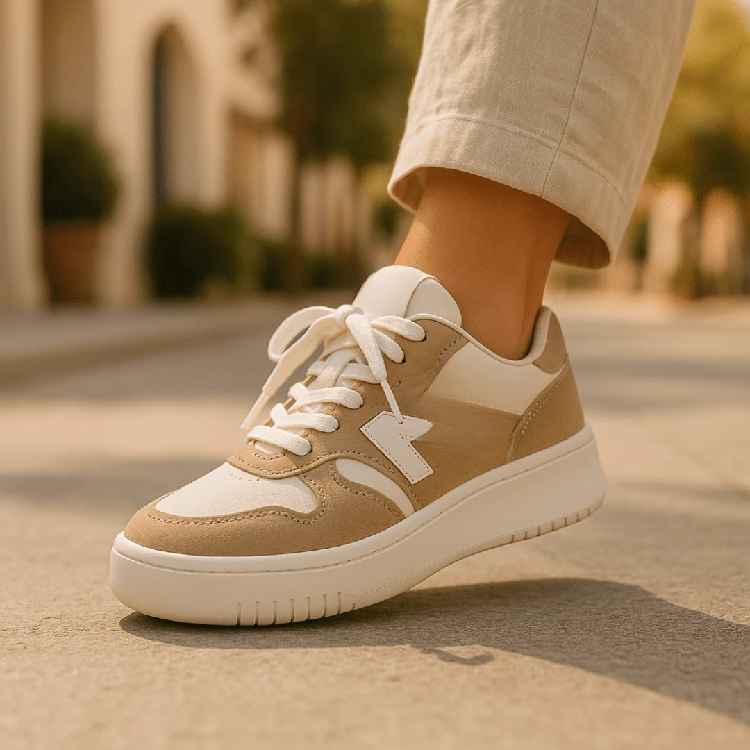 Tênis Casual Plataforma Estiloso para Looks Modernos e Elegantes Tênis Skate - Bege - Visão 5
