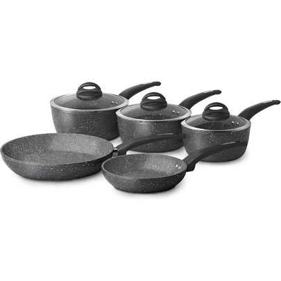 Forged 5 Piece Pan Set With Non-Stick Coating And Soft Touch Handles, 18/20/22 Cm Saucepans And 20/28 Cm Frying Pans, Graphite