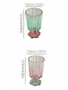 One Flower Shaped High-Footed Cup With Glass And Ins Retro Floral Base, Suitable For Restaurant, Living Room, Coffee Shop And Party - Multicolor - View 2