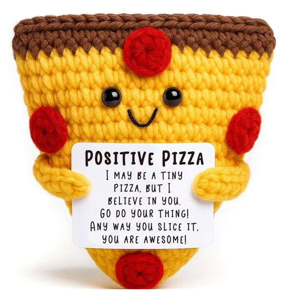 1 stuk handgemaakte gehaakte bureaudecoratie, romantisch handgemaakt gehaakt pizza-ornament, motiverend cadeau voor afgestudeerden, jubilea, relaties op afstand, echtgenoot, echtgenote, vrouwelijke collega's en vrienden, creatief minicadeau