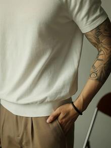 Men's Solid Color Crew Neck Short Sleeve Casual Knit Top - White - View 6