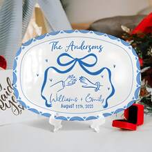 صينية زفاف، هدية زفاف مخصصة للعروسين الجدد، هدية خطوبة، هدايا حفل استحمام العروس، تذكار للعروس والعريس، ديكور الزفاف - متعدد الألوان - مشاهدة 8