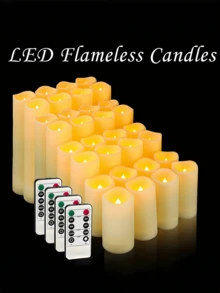 4/12/24pcs Waterproof LED Candle Lights With Remote Control And Timer, Outdoor Flickering Flameless Candles, Battery Operated Pillar Candles For Home Decor, Holiday Party, Mother's Day, Christmas, Realistic Candle Lights, Valentine's Day, Gifts, LED Candles, Fake Candle Lights, Tabletop Center Decor, Wedding Decoration - 米色 - 查看 1
