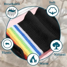 Plus Size Women Thigh High Socks For Thick Thighs- Extra Long Striped Thick Over The Knee Socks- Leg Warmer Boot Socks, Women Knit Cotton Extra Long Over The Knee-High Socks - 黑色 - 查看 4