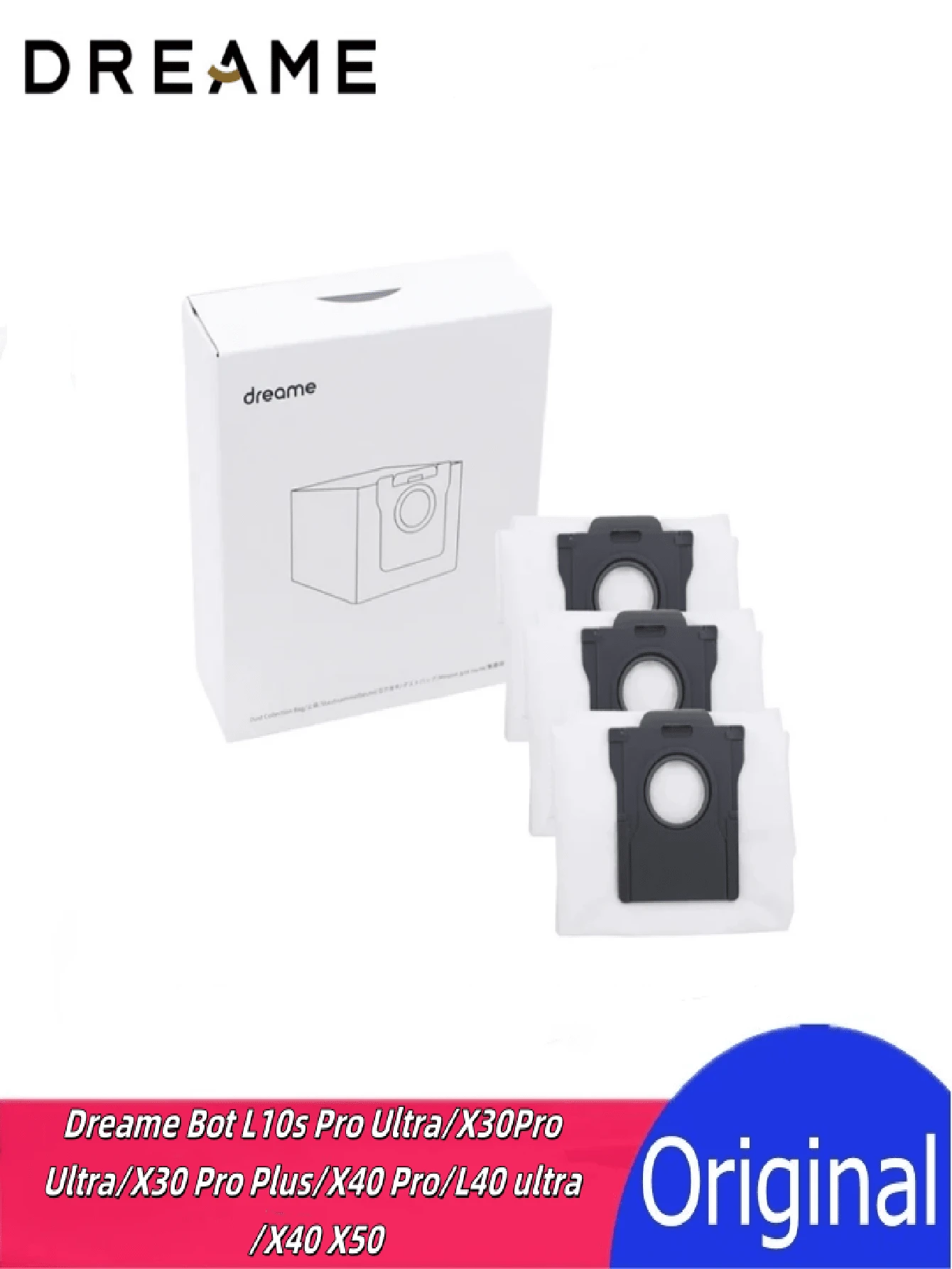 dreame Sacs anti-poussière d'origine, accessoires de robot aspirateur et pièces de rechange pour Dreame X50 Ultra, X40 / L40/L40 Ultra /L20/L30/ X30 Ultra /S30 Pro Ultra L10s Pro Ultra Heat / D10 Plus Gen 2, Mova E30 Ultra / P50 / P10 Pro Ultra Robot Aspirateurs